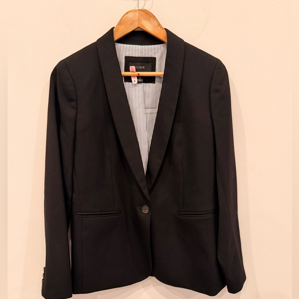 J Crew Parke Black Blazer‎ Size 6 Wool Blend Tailored Career Jacket